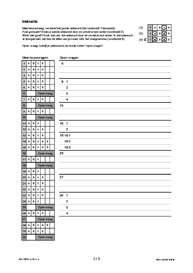 Antwoordblad examen HAVO Engels 2018, tijdvak 1. Pagina 2