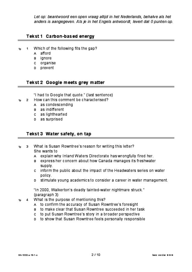 Opgaven examen HAVO Engels 2018, tijdvak 1. Pagina 2