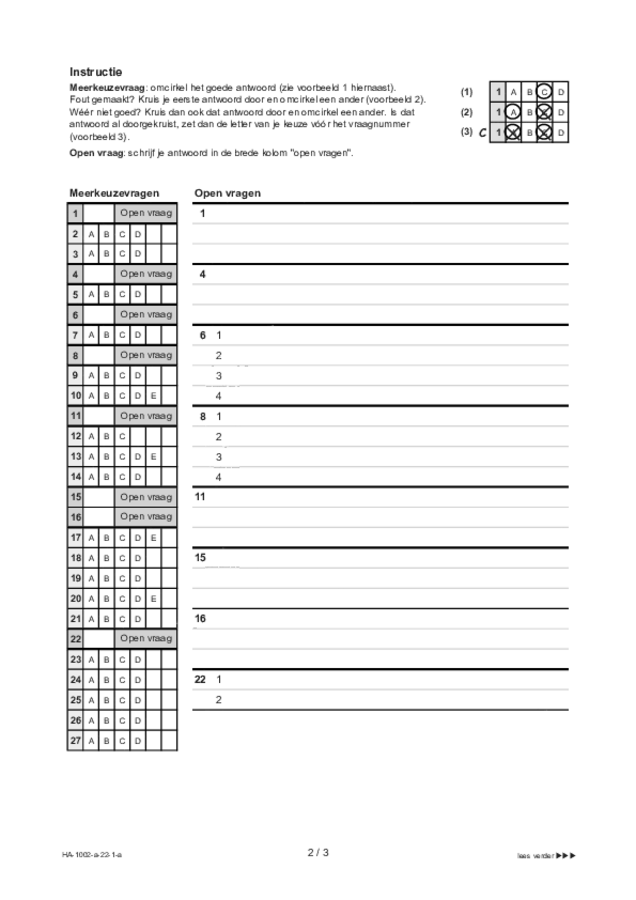 Antwoordblad examen HAVO Engels 2022, tijdvak 1. Pagina 2