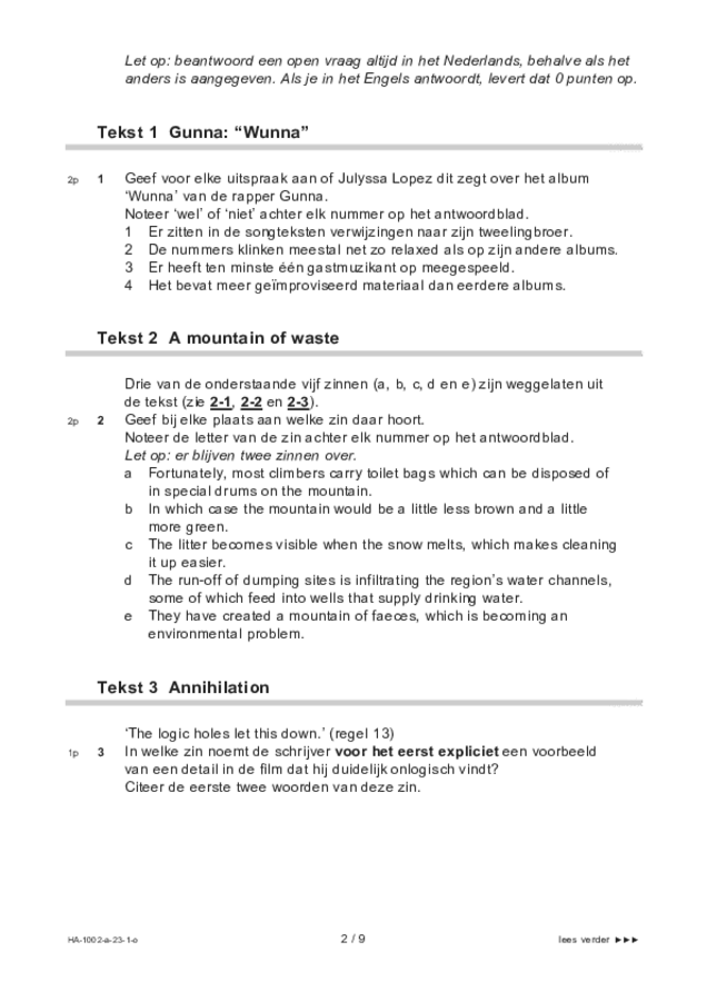 Opgaven examen HAVO Engels 2023, tijdvak 1. Pagina 2