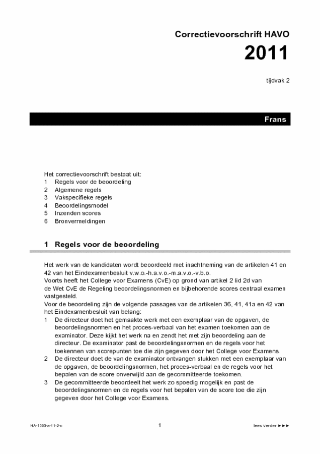 Frans eindexamens HAVO (Correctievoorschrift)  Eindexamens.NU