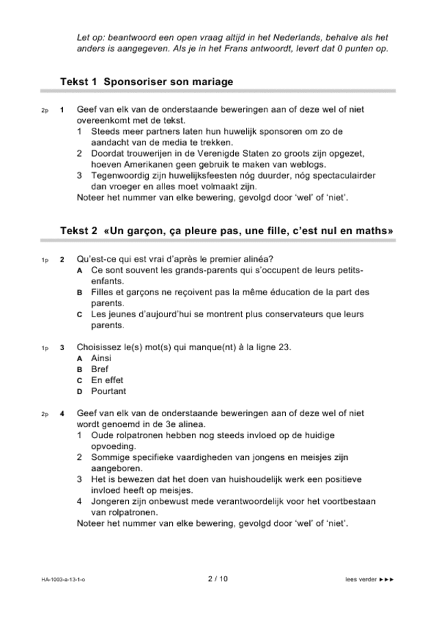 Opgaven examen HAVO Frans 2013, tijdvak 1. Pagina 2