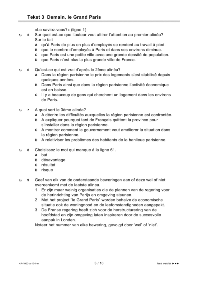 Opgaven examen HAVO Frans 2013, tijdvak 1. Pagina 3