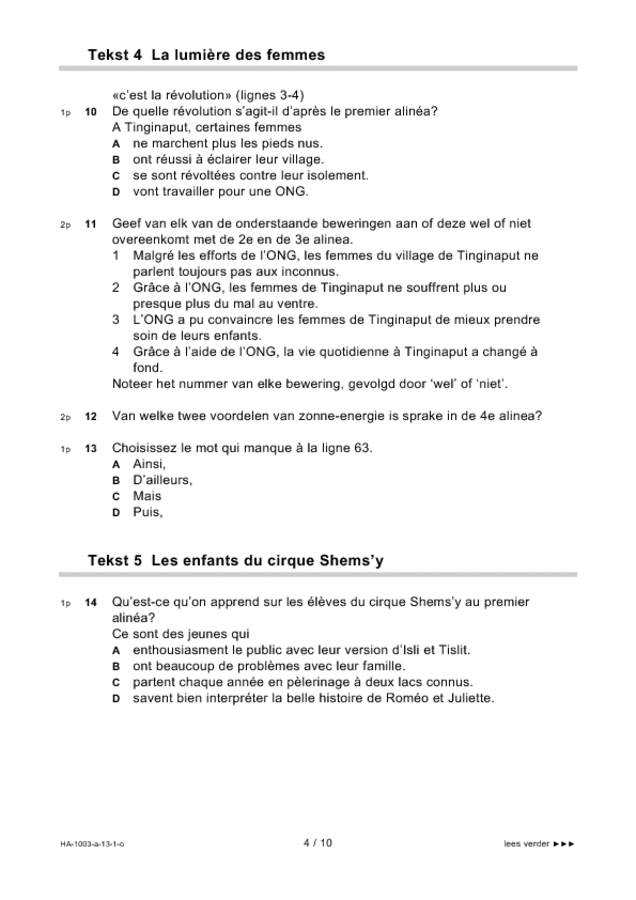 Opgaven examen HAVO Frans 2013, tijdvak 1. Pagina 4