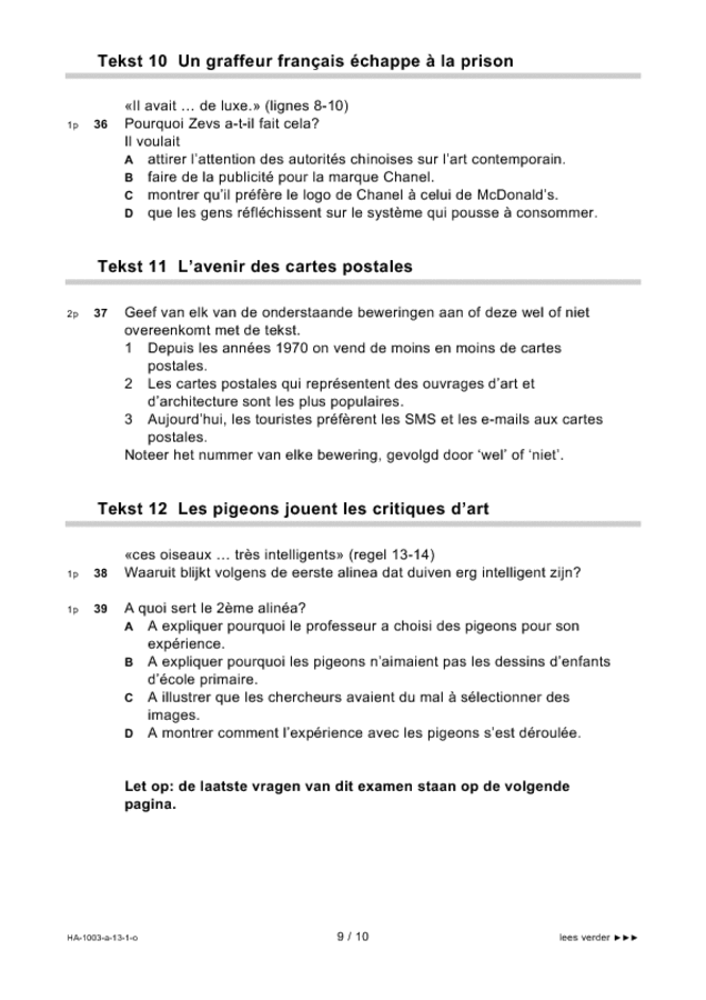 Opgaven examen HAVO Frans 2013, tijdvak 1. Pagina 9