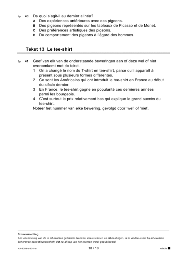 Opgaven examen HAVO Frans 2013, tijdvak 1. Pagina 10