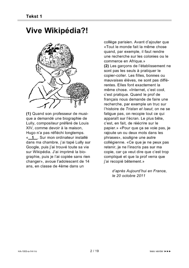 Bijlage examen HAVO Frans 2014, tijdvak 1. Pagina 2