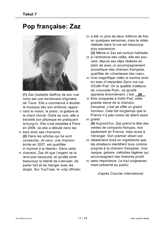 Bijlage examen HAVO Frans 2014, tijdvak 1. Pagina 11