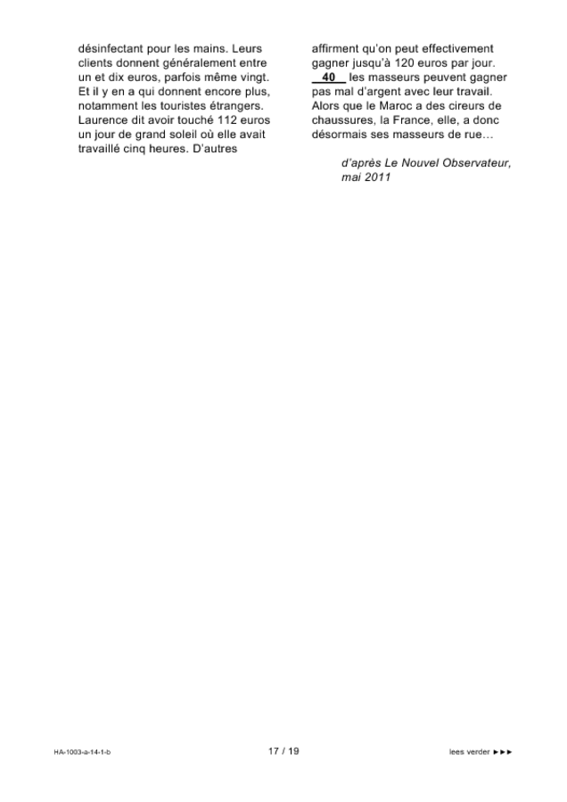 Bijlage examen HAVO Frans 2014, tijdvak 1. Pagina 17