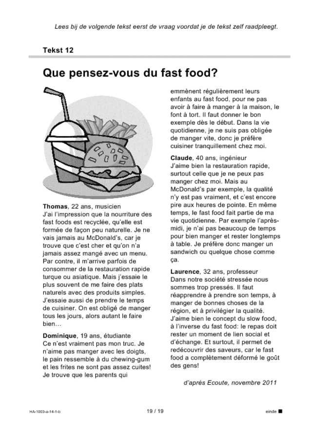 Bijlage examen HAVO Frans 2014, tijdvak 1. Pagina 19
