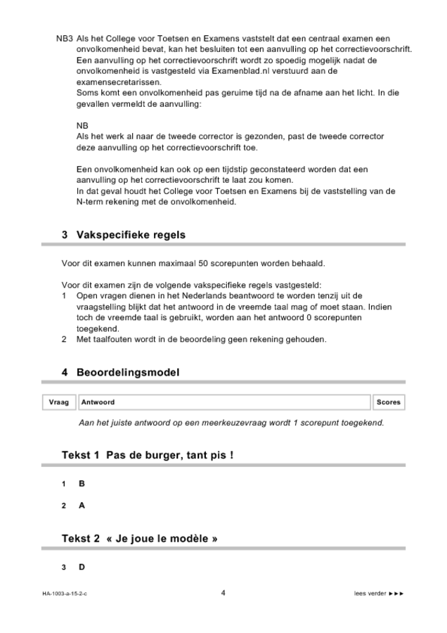 Correctievoorschrift examen HAVO Frans 2015, tijdvak 2. Pagina 4