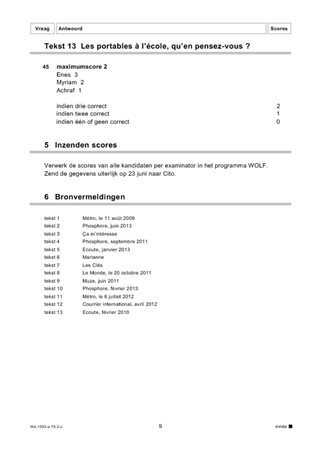 Correctievoorschrift examen HAVO Frans 2015, tijdvak 2. Pagina 9