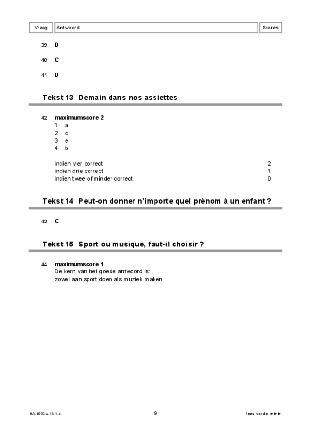Correctievoorschrift examen HAVO Frans 2018, tijdvak 1. Pagina 9