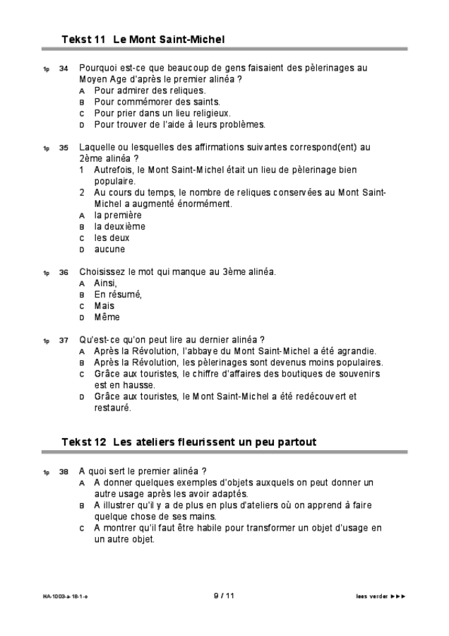 Opgaven examen HAVO Frans 2018, tijdvak 1. Pagina 9