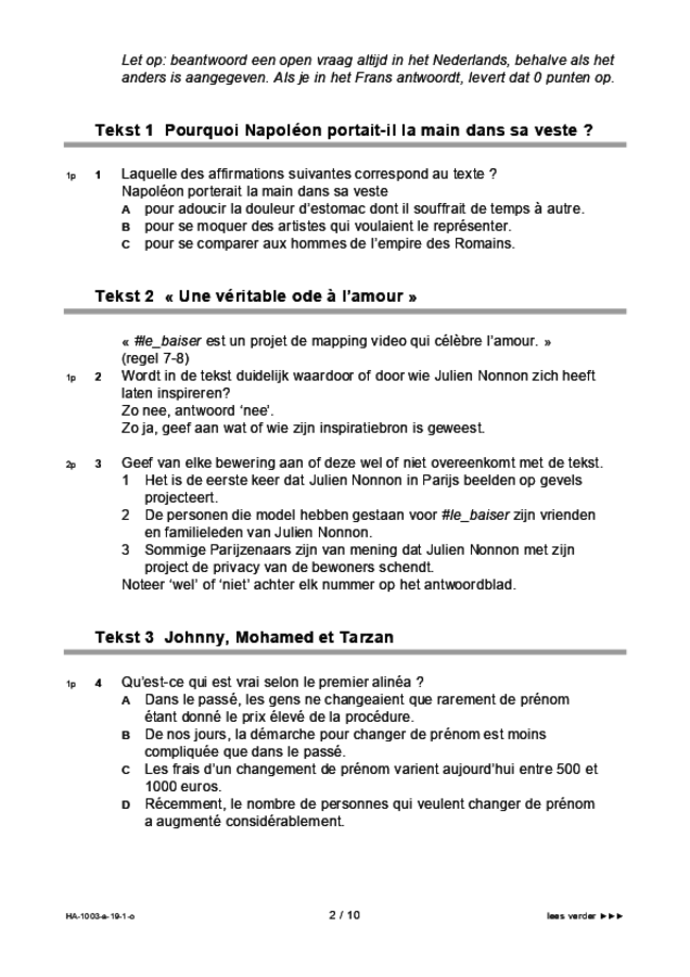 Opgaven examen HAVO Frans 2019, tijdvak 1. Pagina 2