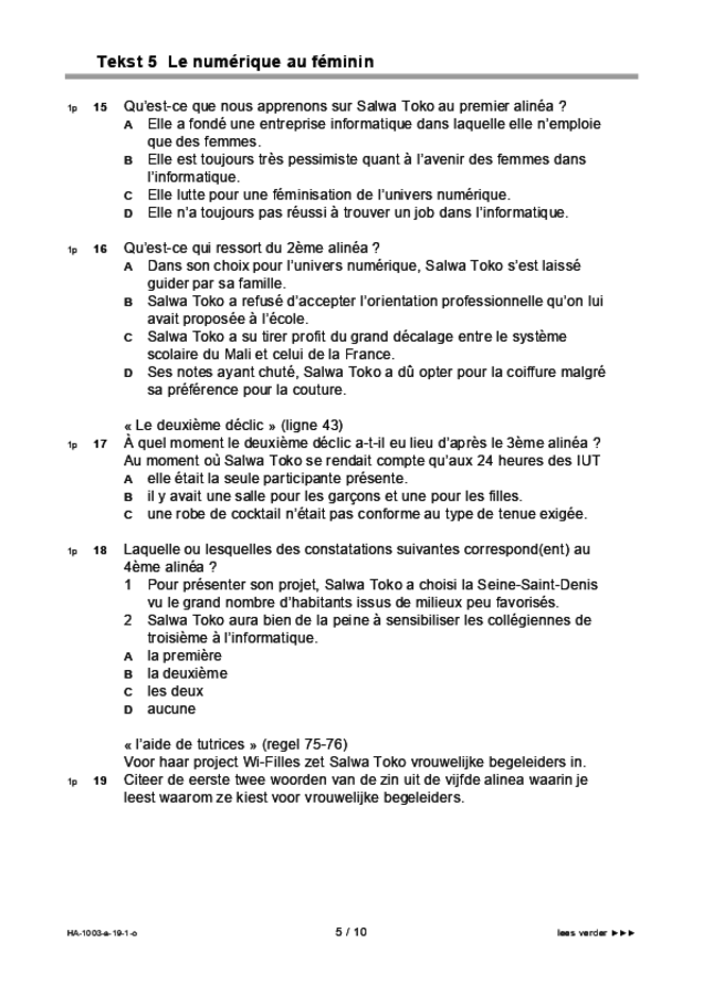 Opgaven examen HAVO Frans 2019, tijdvak 1. Pagina 5