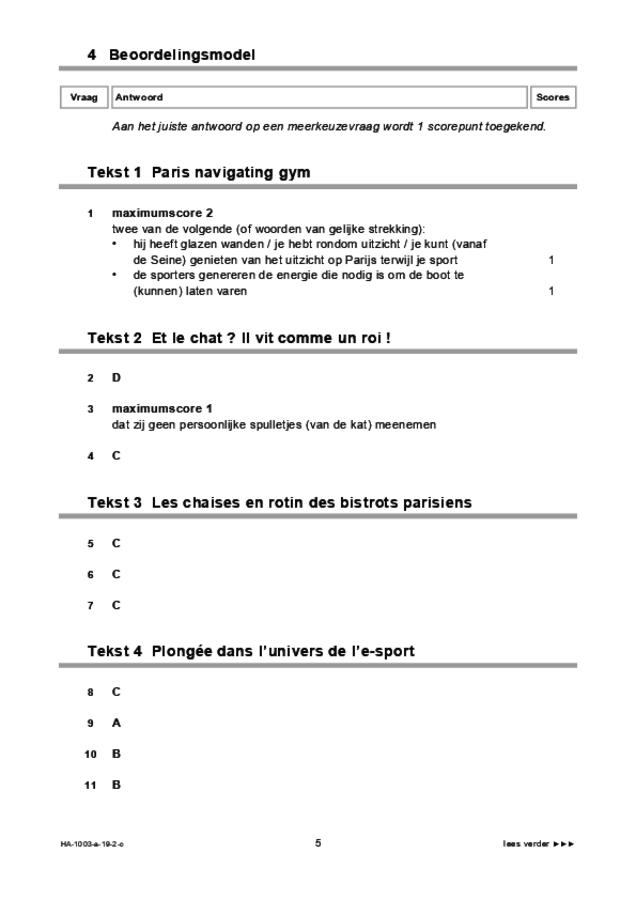 Correctievoorschrift examen HAVO Frans 2019, tijdvak 2. Pagina 5