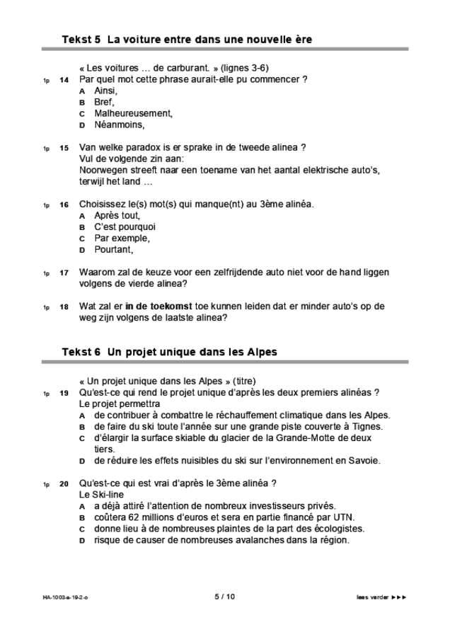 Opgaven examen HAVO Frans 2019, tijdvak 2. Pagina 5