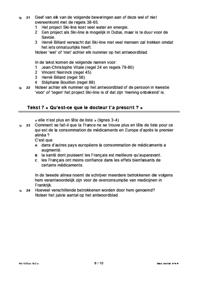Opgaven examen HAVO Frans 2019, tijdvak 2. Pagina 6