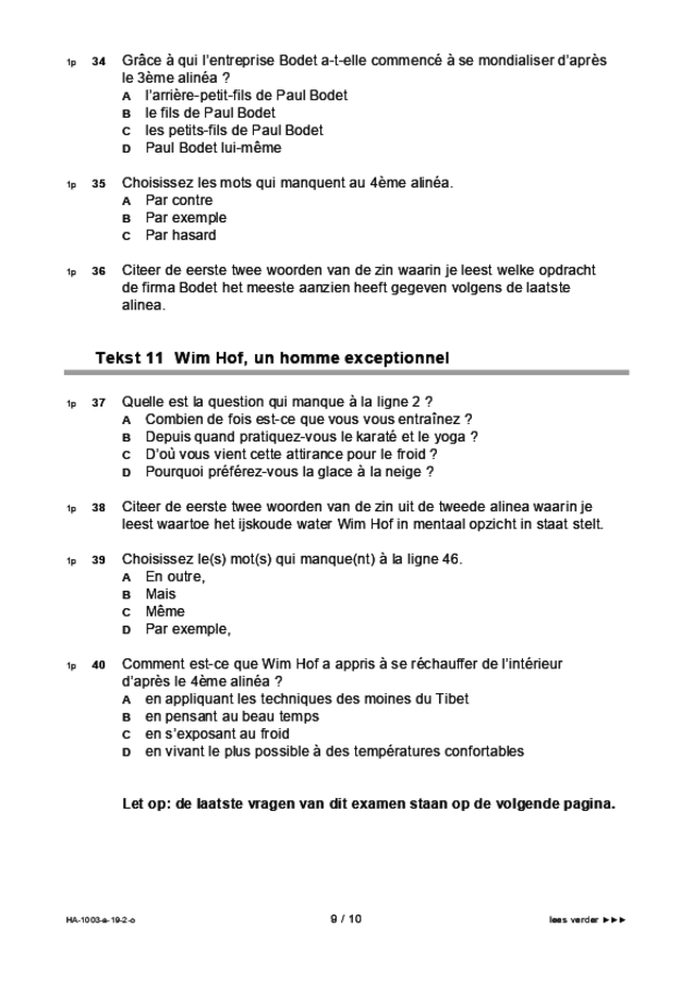 Opgaven examen HAVO Frans 2019, tijdvak 2. Pagina 9