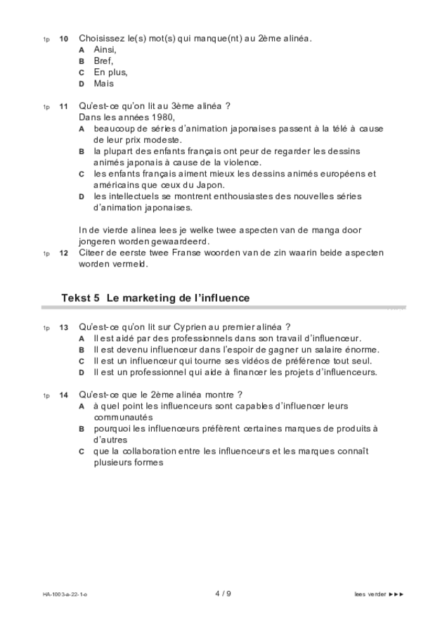 Opgaven examen HAVO Frans 2022, tijdvak 1. Pagina 4