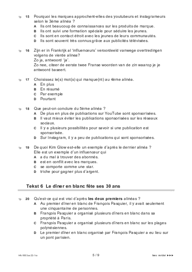 Opgaven examen HAVO Frans 2022, tijdvak 1. Pagina 5