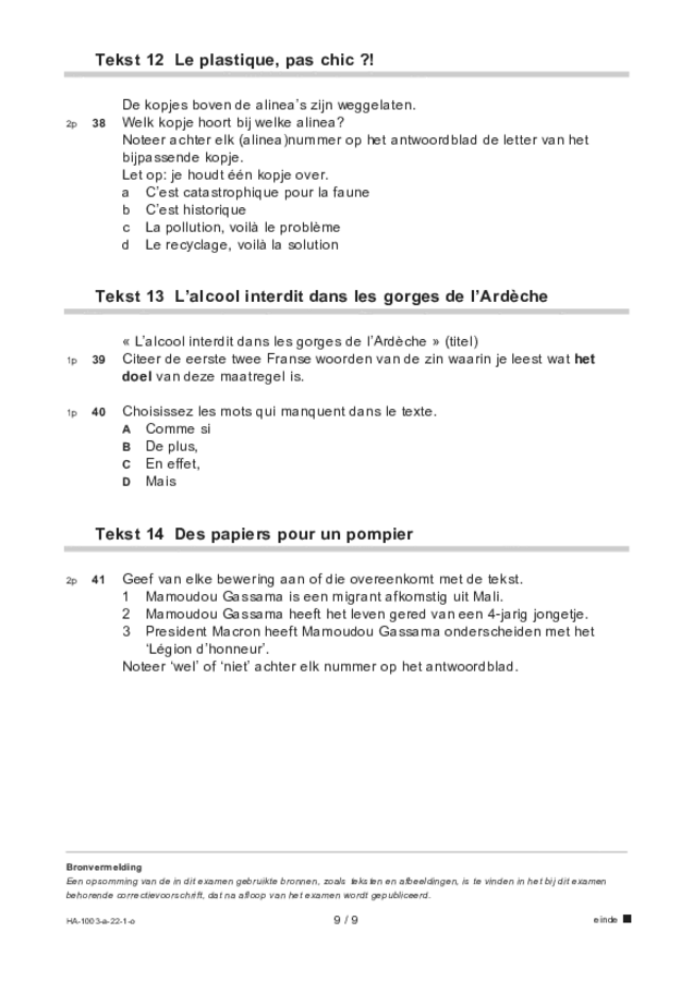 Opgaven examen HAVO Frans 2022, tijdvak 1. Pagina 9