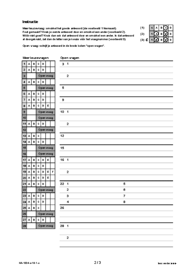 Antwoordblad examen HAVO Duits 2018, tijdvak 1. Pagina 2