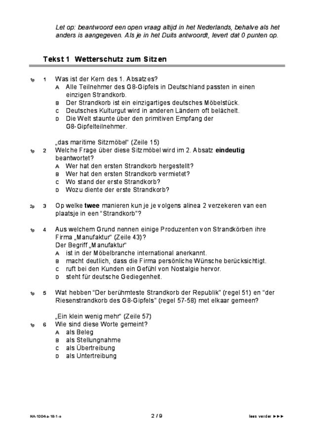 Opgaven examen HAVO Duits 2018, tijdvak 1. Pagina 2