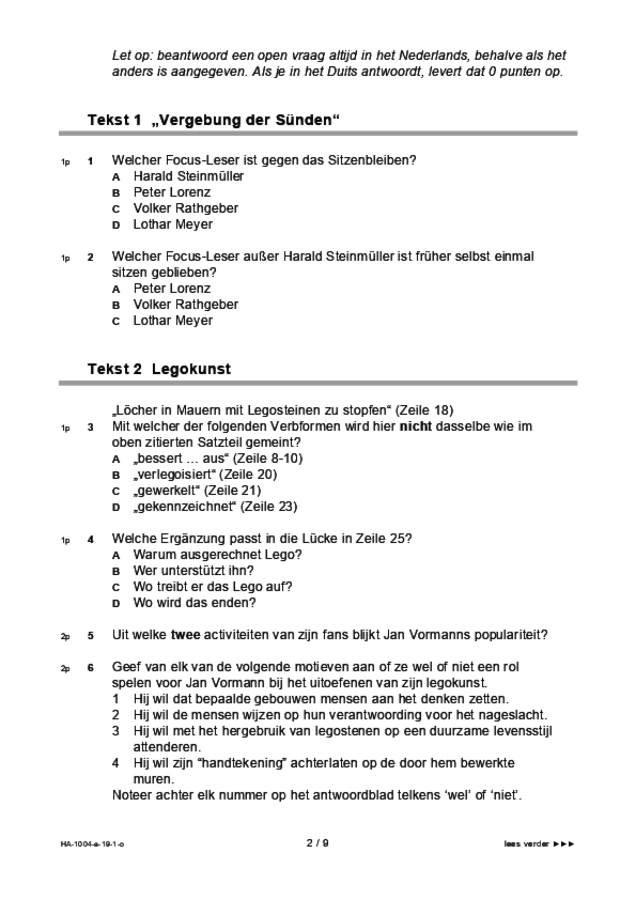 Opgaven examen HAVO Duits 2019, tijdvak 1. Pagina 2