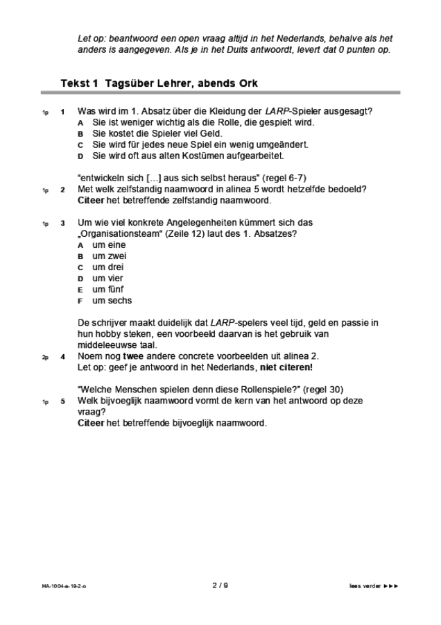 Opgaven examen HAVO Duits 2019, tijdvak 2. Pagina 2