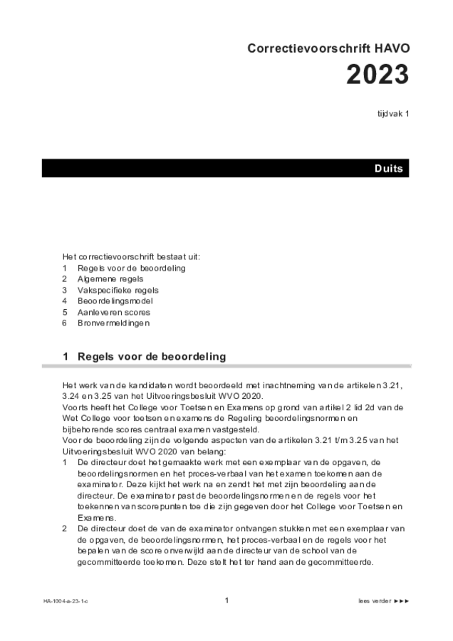 Correctievoorschrift examen HAVO Duits 2023, tijdvak 1. Pagina 1