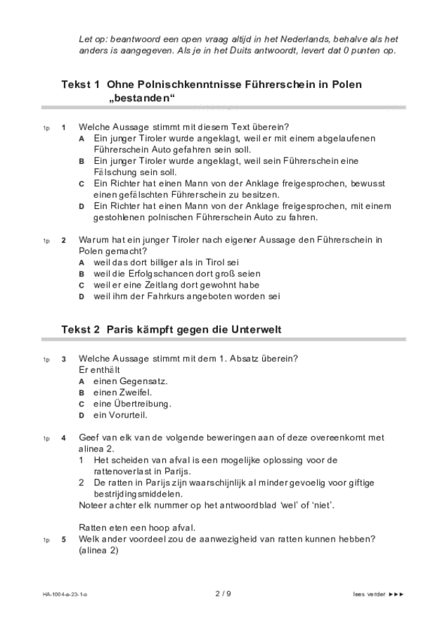 Opgaven examen HAVO Duits 2023, tijdvak 1. Pagina 2