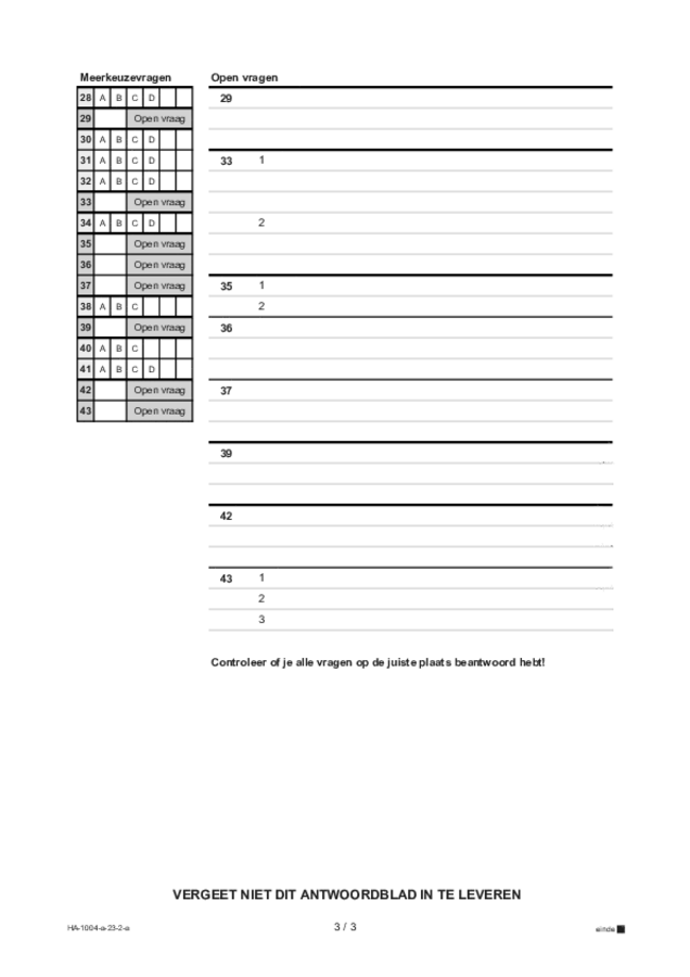 Antwoordblad examen HAVO Duits 2023, tijdvak 2. Pagina 3