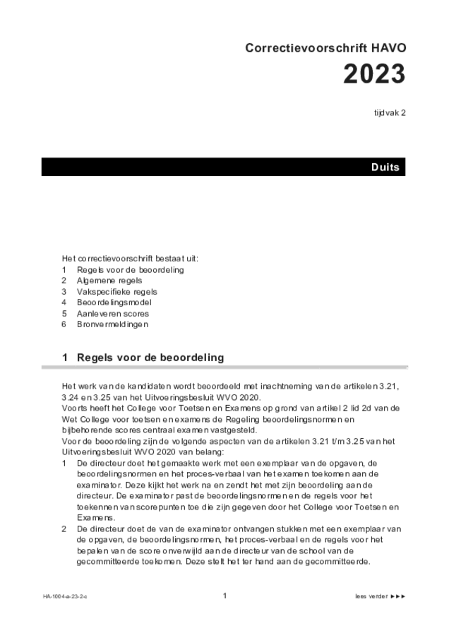 Correctievoorschrift examen HAVO Duits 2023, tijdvak 2. Pagina 1