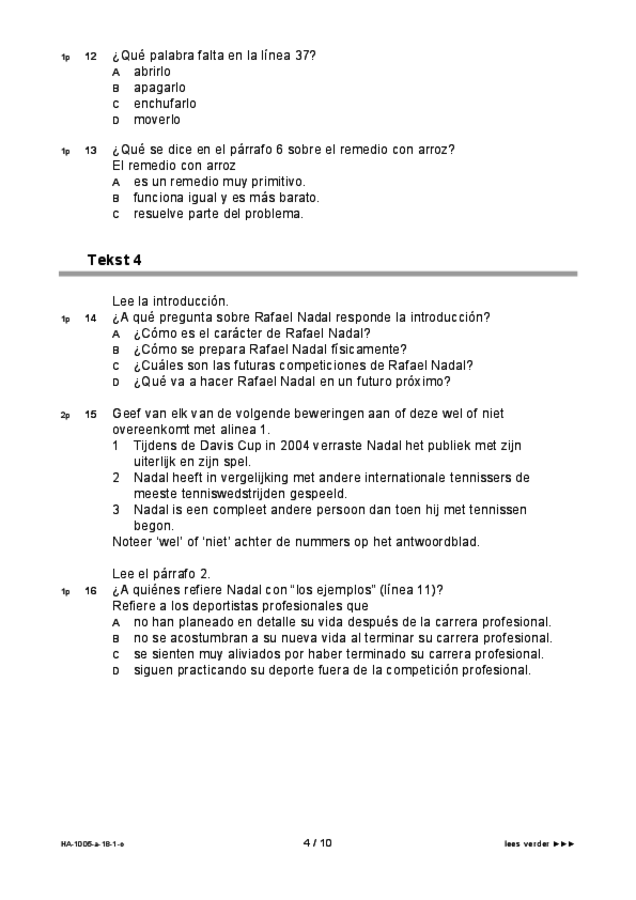 Opgaven examen HAVO Spaans 2018, tijdvak 1. Pagina 4