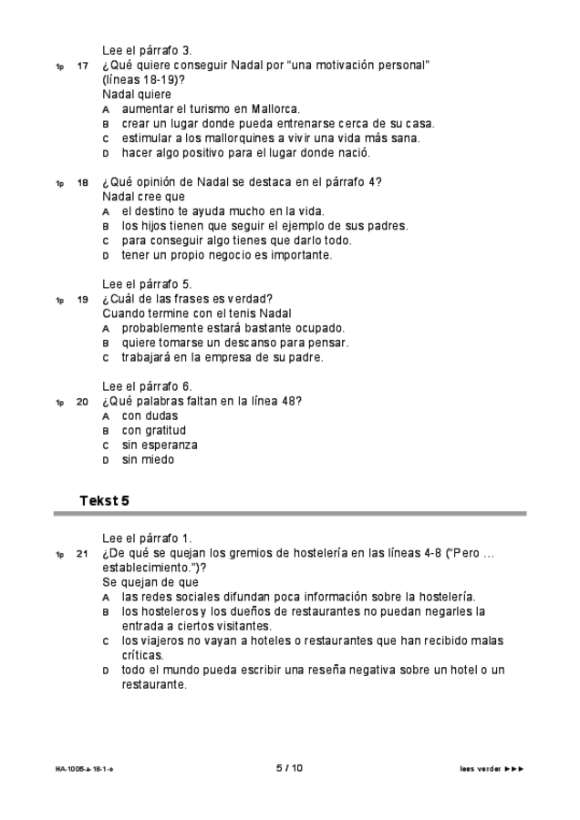 Opgaven examen HAVO Spaans 2018, tijdvak 1. Pagina 5