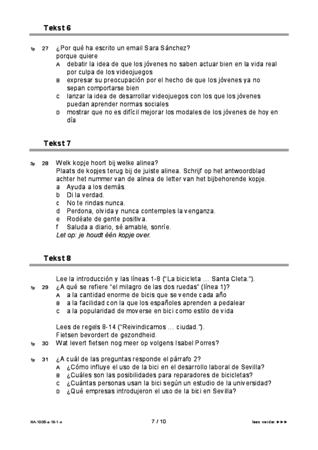 Opgaven examen HAVO Spaans 2018, tijdvak 1. Pagina 7