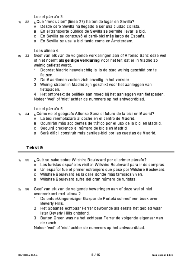 Opgaven examen HAVO Spaans 2018, tijdvak 1. Pagina 8