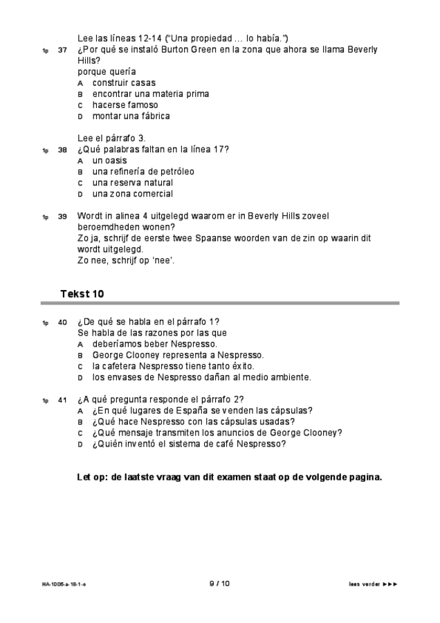 Opgaven examen HAVO Spaans 2018, tijdvak 1. Pagina 9
