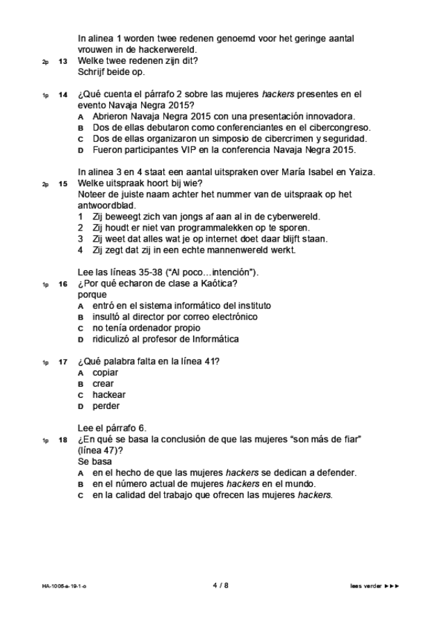 Opgaven examen HAVO Spaans 2019, tijdvak 1. Pagina 4