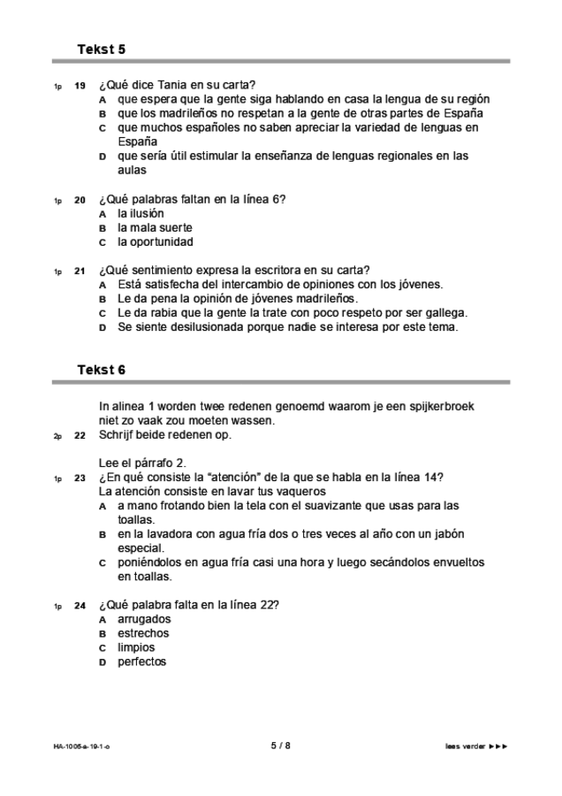 Opgaven examen HAVO Spaans 2019, tijdvak 1. Pagina 5