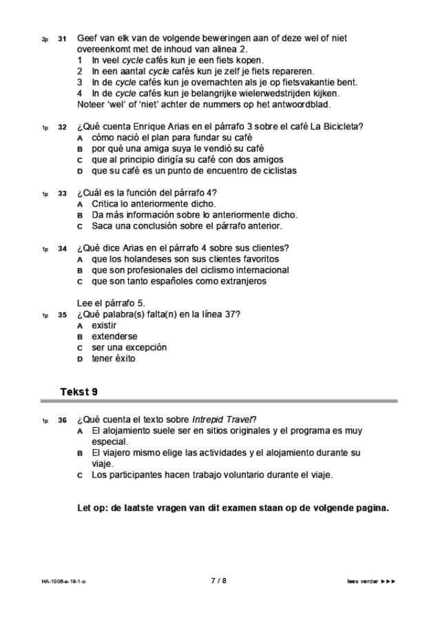 Opgaven examen HAVO Spaans 2019, tijdvak 1. Pagina 7