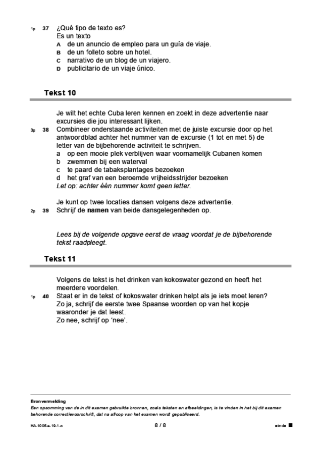 Opgaven examen HAVO Spaans 2019, tijdvak 1. Pagina 8