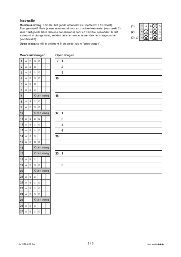 Antwoordblad examen HAVO Spaans 2022, tijdvak 1. Pagina 2