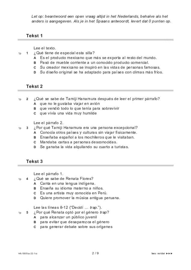 Opgaven examen HAVO Spaans 2022, tijdvak 1. Pagina 2