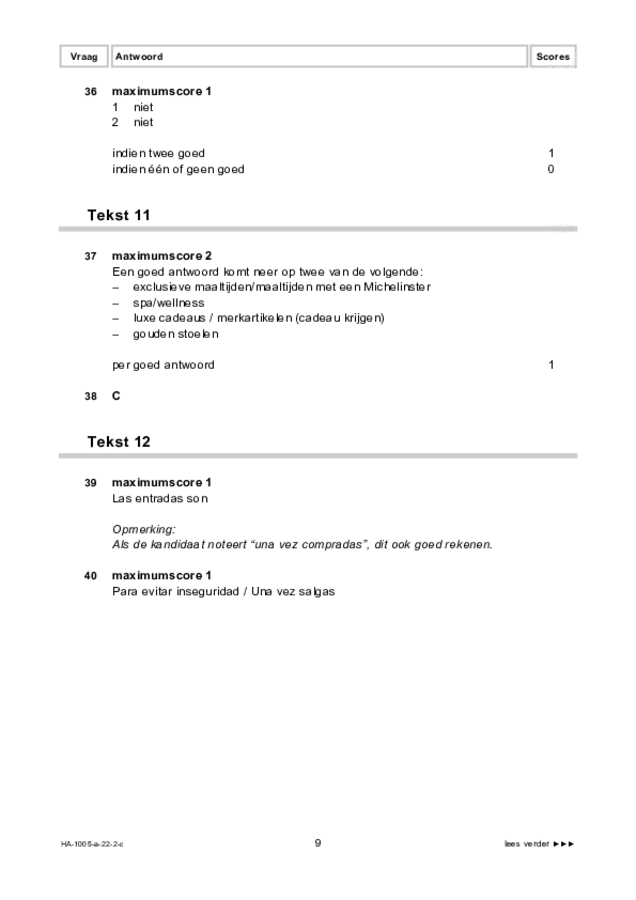 Correctievoorschrift examen HAVO Spaans 2022, tijdvak 2. Pagina 9