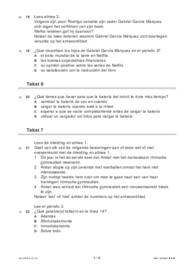 Opgaven examen HAVO Spaans 2022, tijdvak 2. Pagina 5