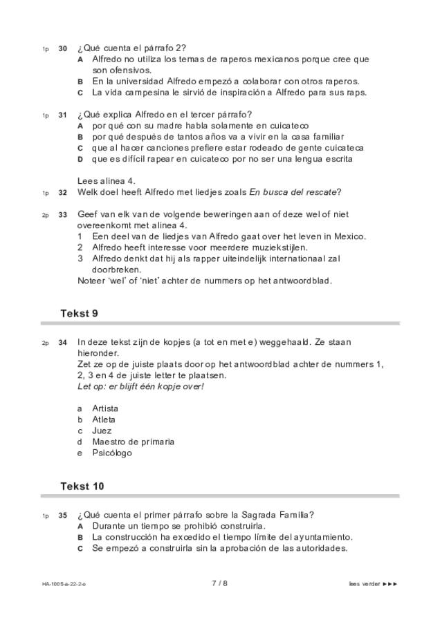 Opgaven examen HAVO Spaans 2022, tijdvak 2. Pagina 7