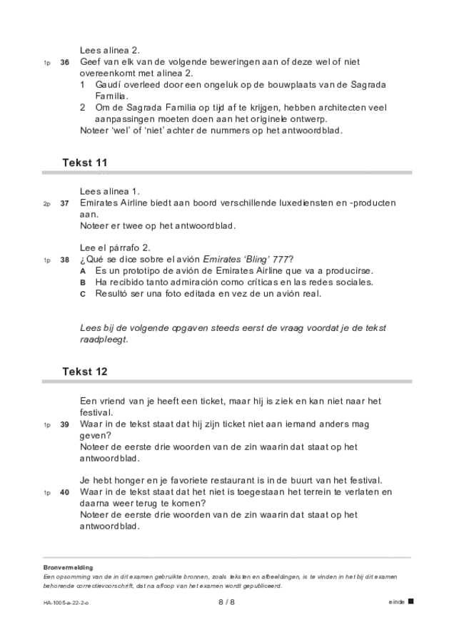 Opgaven examen HAVO Spaans 2022, tijdvak 2. Pagina 8